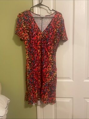 VENUS Multicolor Leopard-Print V-Neck Mini Dress